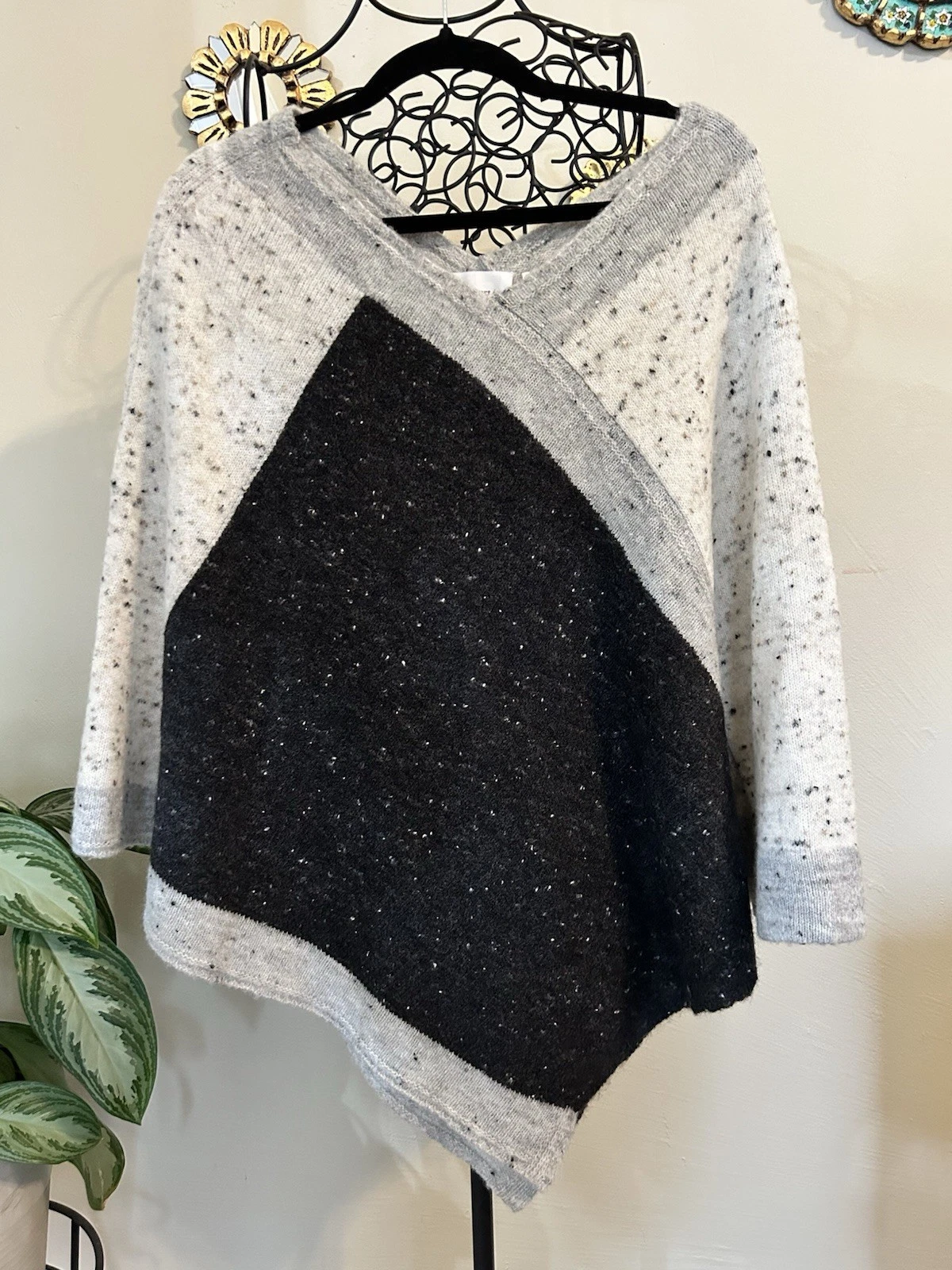 Sita Murt Anthropologie Neutral Wool Blend Poncho Sweater Made in Spain OS Gray