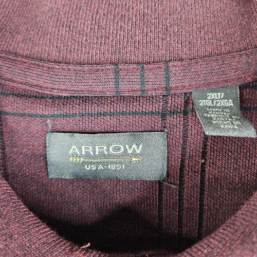 Arrow Pullover Mens 2XLT Big Tall Plum Red Plaid Golf Shirt Long Sleeve Norm - Picture 3 of 14