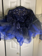 REVOLUTION DANCEWEAR BLUE/BLACK SEQUINS DANCE COSTUME SET - SIZE SMALL ADULT