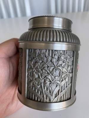 Vintage Royal Selangor 97% Pewter Tea Caddy Orchid Collection Double Lid Round  