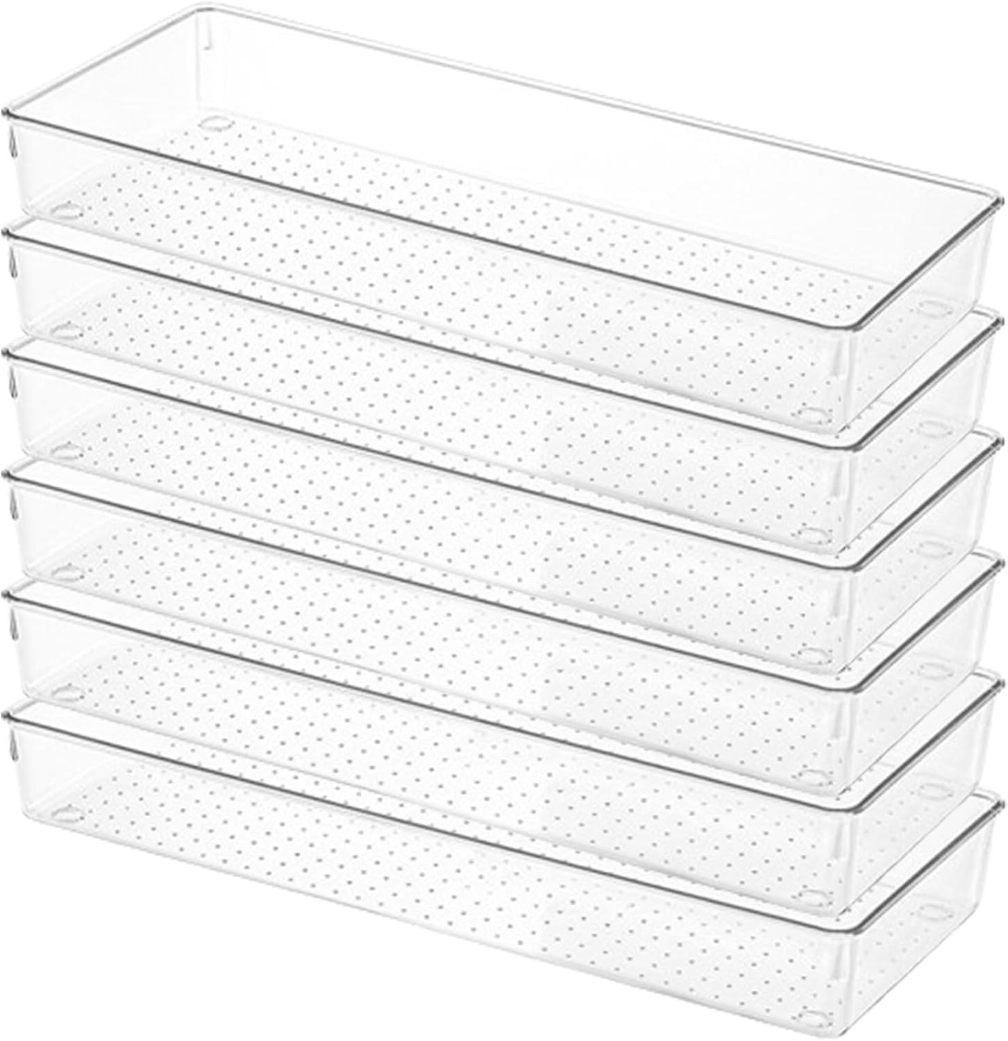 6 Pack Clear Plastic Drawer Organizer Tray Set for Storage