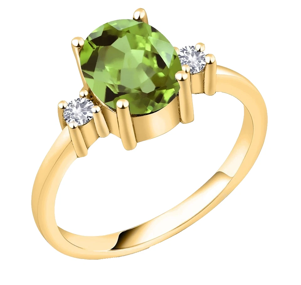 925 Silver Yellow Gold Plated 2.16 Ctw Peridot and White Topaz Engagement Ring - Image 3 of 4