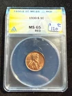 1930 S LINCOLN WHEAT CENT ANACS MS 65 RD