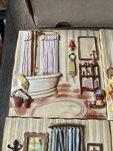 4 pc Set C.Winterle Olson 3D BATHROOM Ceramic Tile Wall Art Plaque Hangings - Picture 3 of 5