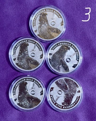 LOT of 5 - 2020 P TUVALU American Bald Eagle Flag 1 Oz 9999 BU Silver 1 Dollar🔥