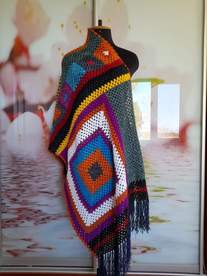 Abuelita Bufanda Cuadrada Hombro Abrigo Angora Lana Manta Flecos Gran Tamaño Foto 3 de 4