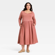 Women's Long Sleeve Knit Midi A-Line Dress - Ava & Viv