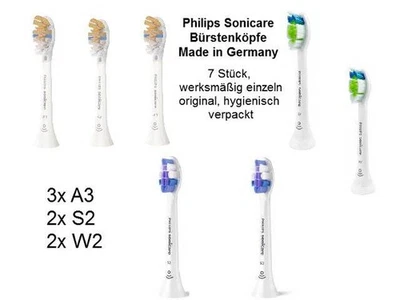 7 Bürstenköpfe Philips Sonicare, 2 W2, 2 S2, 3 A3 Original Philips Germany! OVP