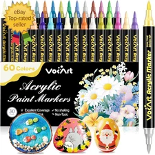 60 Colors Acrylic Paint Markers30 Dual Brush Tip Paint Pens Including 2 Metallic