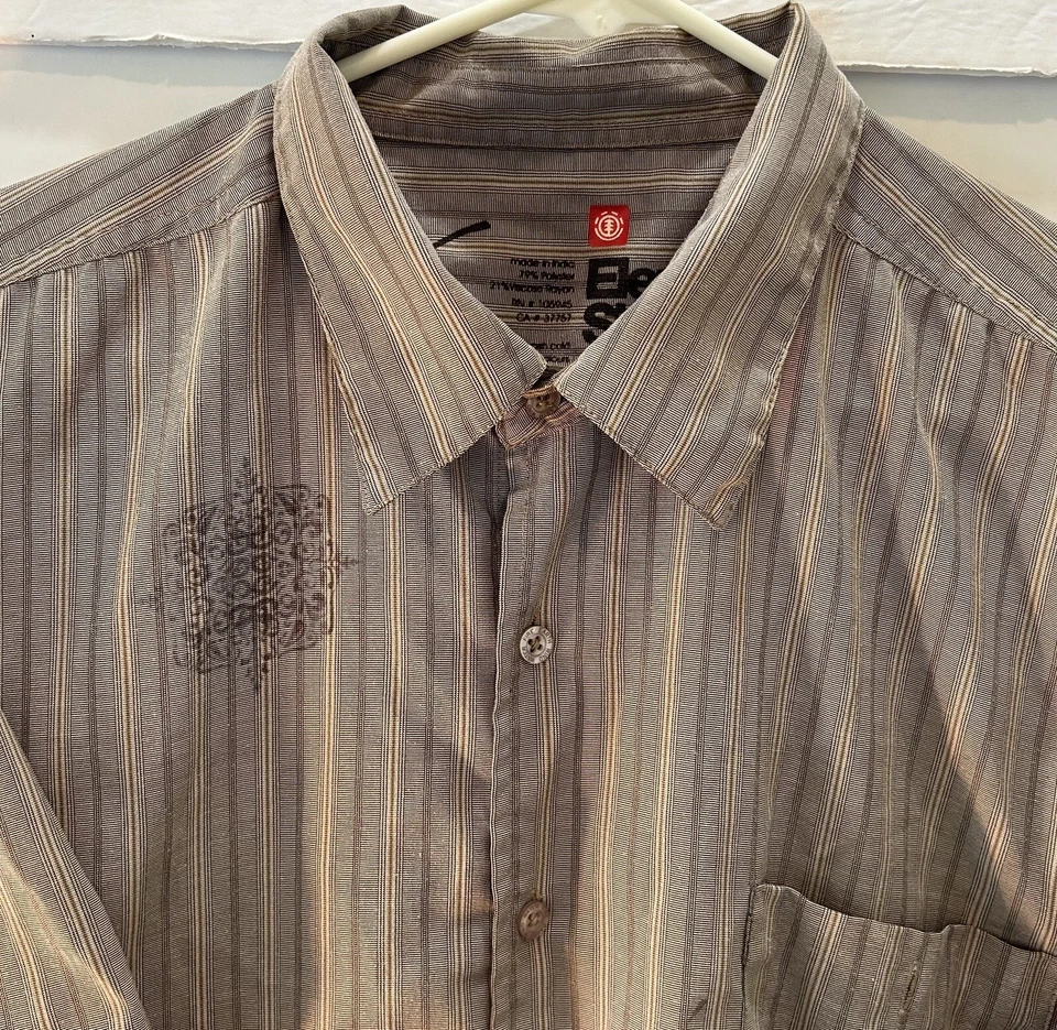 Vtg Element Skateboarding Projects Brown Striped Button Up Collared Shirt Sz XL - Image 2 of 4