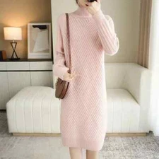 Long Sleeve Bottoming Knitted Dresses Warm Turtleneck Straight Sweater Dresses