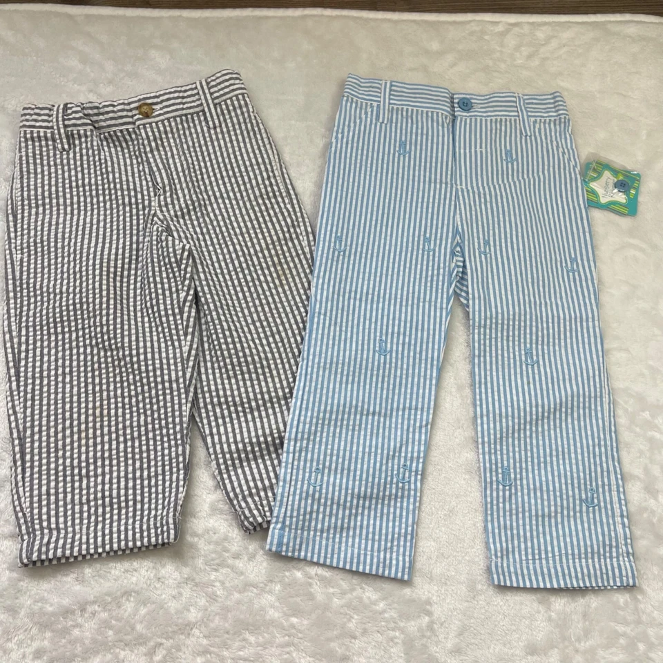 Pantalones a Rayas Kelly's Niños y Guardería Rima Seersucker Niños 3 Anclas Algodón Foto 4 de 4