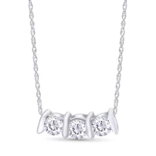 Simulated Diamond 3 Stone Past Present Future Slider Necklace Sterling Silver925