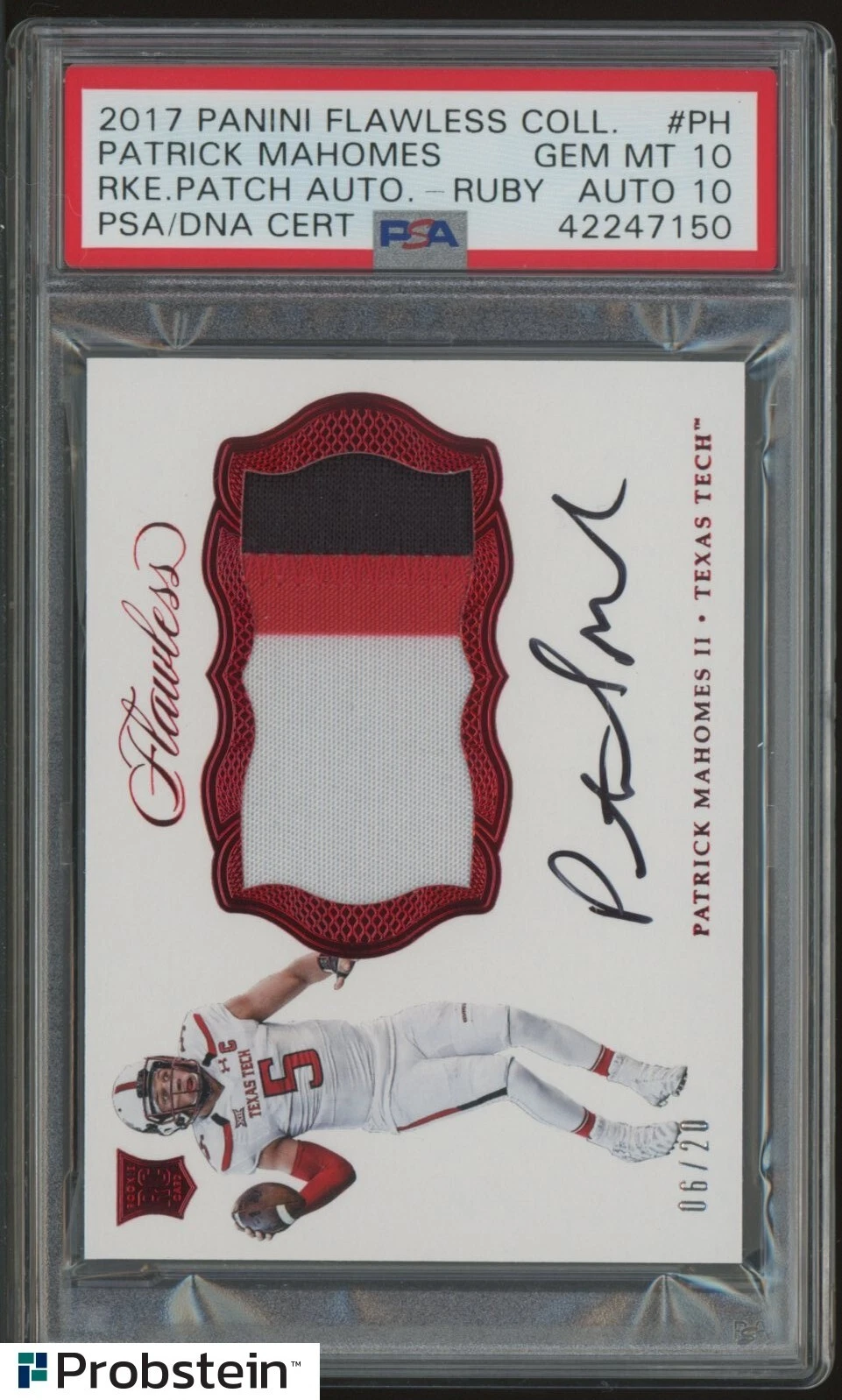 Patrick Mahomes Panini Flawless Collegiate Rookie Patch Autograph #PH Ruby