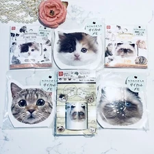 Daiso Japan 6 Packs of Cute Cat Sticker flake seal, Cat face die cut memo