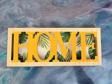 HOME SHADOW BOX WOOD HOME DECOR SIGN WITH PALM LEAVES