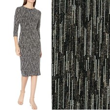 Nine West Glitter Metallic Stretch Knit Dress Midi Event Cocktail Black Size 14