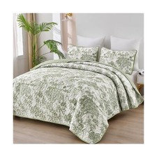 WONGS BEDDING Botanical Quilt Set Queen Size, Sage Green 3 Pieces Floral Plan...