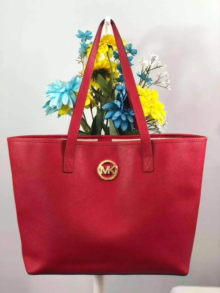 Michael Kors Jet Set Red Saffiano Leather Large Shoulder Handbag