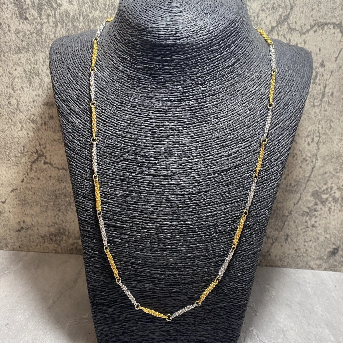 VINTAGE Bobbly Bar Link Necklace Silver Gold Tone Chain Retro