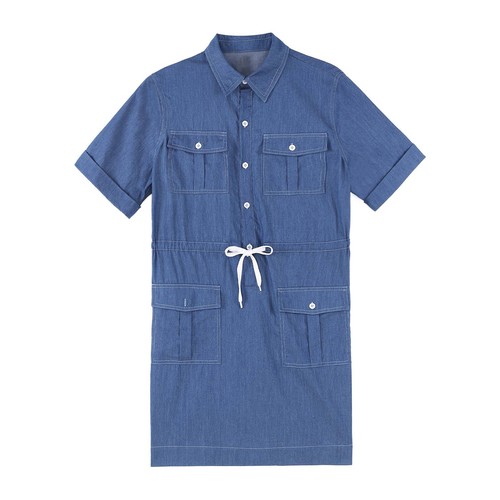 Women Denim Dress Casual Short Sleeve Button Dowm Jean Tunic Top with Pockets - Picture 16 of 34