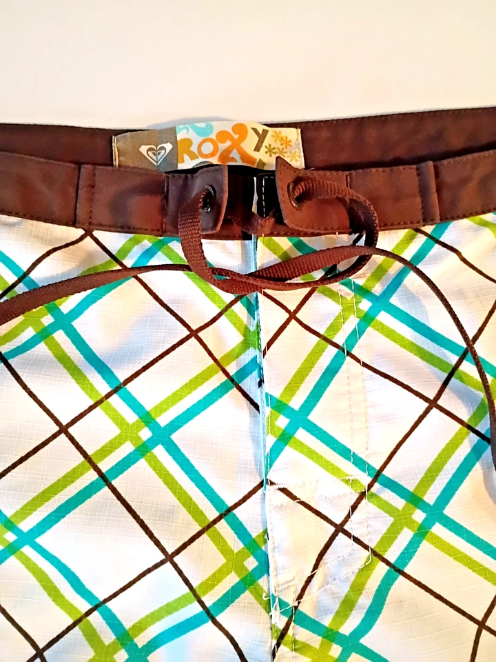 Roxy Board Shorts Mujer Talla 13 Blanco Azul Verde Marrón Cuadros Buen Estado Foto 3 de 4