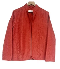 Alfred Dunner Womens Jacket Embroidered Print Lightweight Size 8 Orange Mature