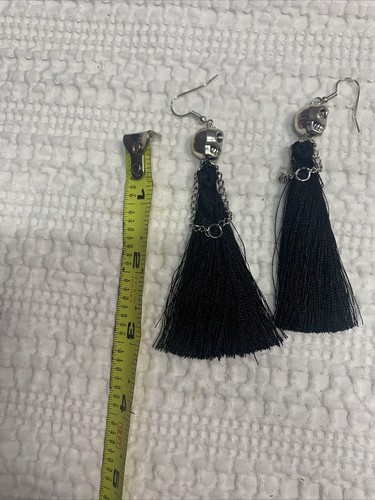 Gothic Black Tassle And Skeleton Dangle Earrings 3” Cute Party Jewelry New Gift - Picture 7 of 9