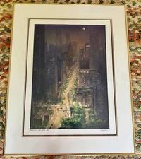 “Moonlight Over Michigan Ave” Tom Lynch CHICAGO Signed, Matted, & Framed
