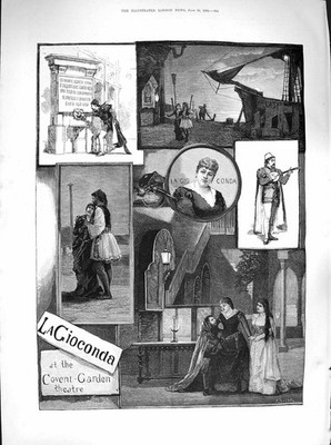 Original Old Antique Print 1883 La Gioconda Covent Garden Theatre Fin Eart 19th