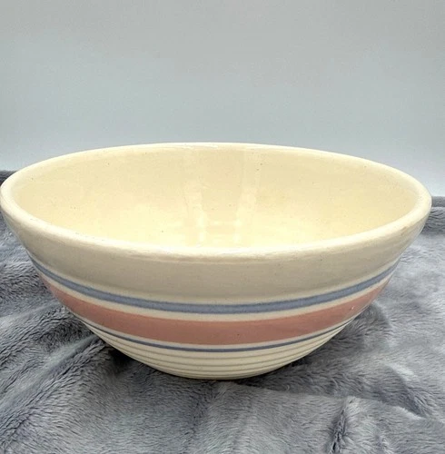 Vintage McCoy/Watt Mixing Bowl With Pink & Blue Stripes 7.5" Diameter Vtg Style