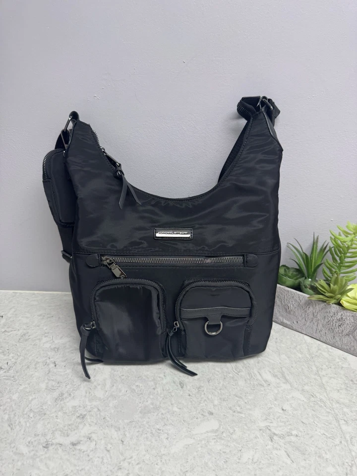 Adrienne Vittadini Negro Nylon Bandolera Cartera Bolso de Mano Viaje Festival Excelente Foto 3 de 4