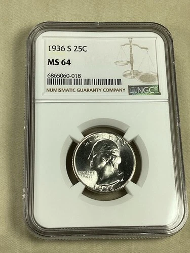1936 S Silver Washington Quarter 25c NGC MS64 (0018)