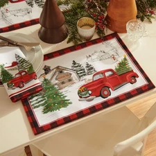 Vintage Christmas Tree Farm Holiday Placemat, Set of 4 Red