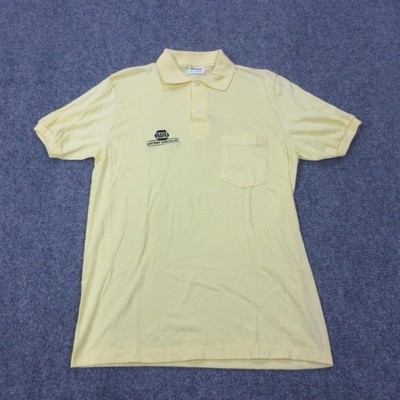 VIntage Stedman Polo Shirt Mens Medium Yellow NAPA Logo Made In USA