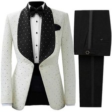 Luxury Men Suits Slim Fit Beaded Shawl Lapel Tuxedos Formal Prom Dinner Groom