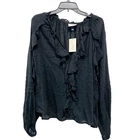 Universal Thread Women's Black Ruffle Lace Long Sleeve Blouse Size XL