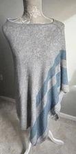 CELESTE 90% WOOL/10% CASHMERE LIGHTWEIGHT ASYMETRIC  STYLE PONCHO GREY ONE SIZE