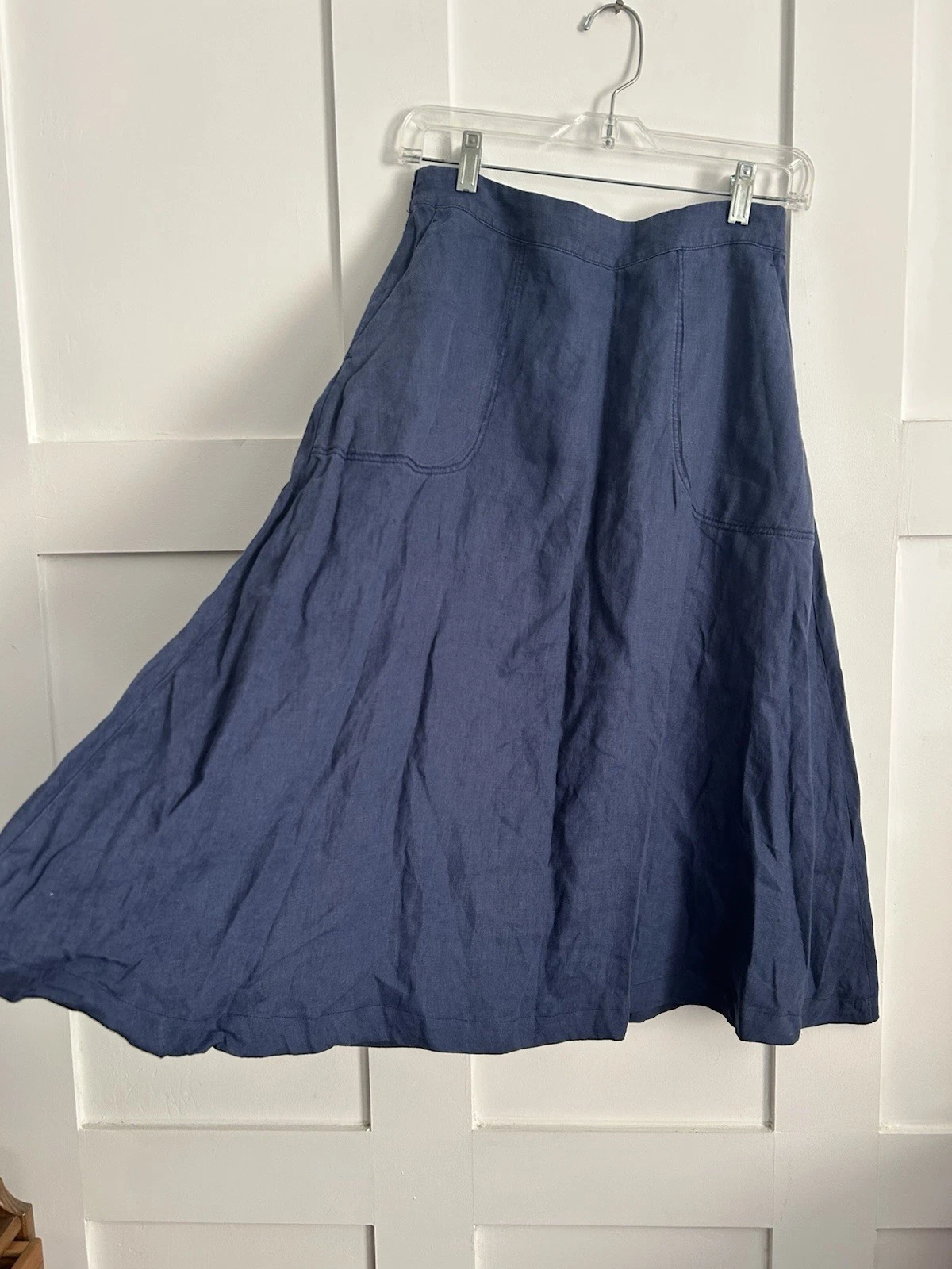 John Lewis 100% Linen A-Line Midi Knee Length Skirt 2 Pockets Navy Blue UK 10