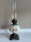 Antique Late 19th Century M.B Co. Victorian Milk Glass Painted Oil Lamp 19”