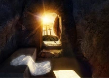 7x5ft Fabric Easter Tomb Backdrop He is Risen, Resurrection of Jesus, Empty Tomb