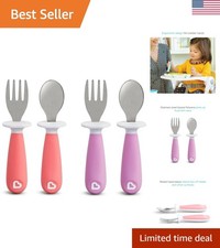 4 Pack Toddler Utensil Set: Pink/Purple Forks Spoons Keep Tips Clean