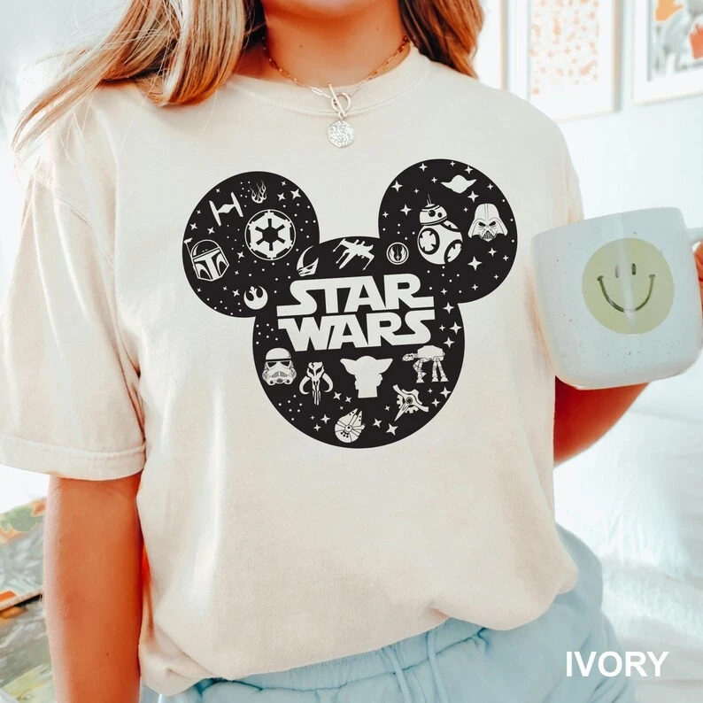 Disney Mickey Ears Star Wars Pattern Ivory Comfort Colors T-shirt