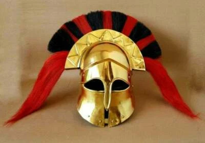Greek Corinthian Helmet Brass Plating Helmet Red Black Plume Knight Helmet Gifts - image 1 of 3