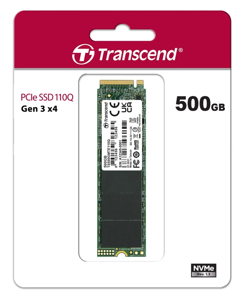 Transcend 500GB M.2 2280 NVMe PCIe Gen 3 x4 QLC 3D NAND Flash SSD TS500GMTE110Q - Image 2 of 2