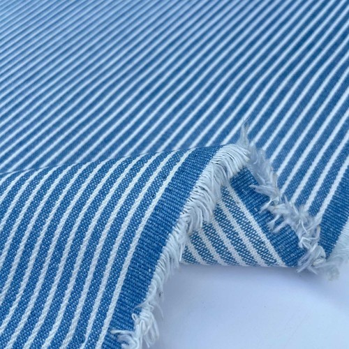 Tela de mezclilla de algodón teñida 100 % hilo John Louden Diseñador Líneas a rayas Material - Imagen 2 de 16