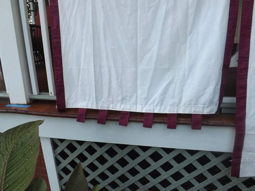 JCP JC Penney Tab Top White Burgundy Curtains-3 Panels - Picture 2 of 6