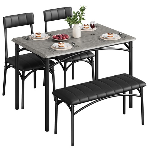 New Dining Table Set for 4 Kitchen Table with 2 Chairs and Upholstered Bench Set - Picture 10 of 17