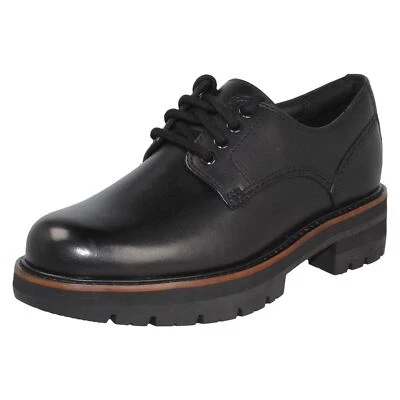 Damen Clarks 'Orianna Derby' Chunky Schwarze Leder Schnürschuhe - D Weite - Bild 1 von 4