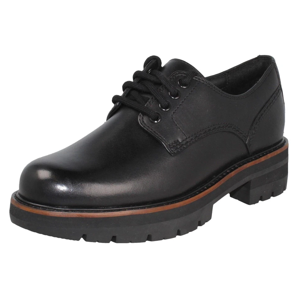 Chaussures Plates Clarks Orianna Derby Cuir Noir Lacets Femme Largeur D - Photo 1/4